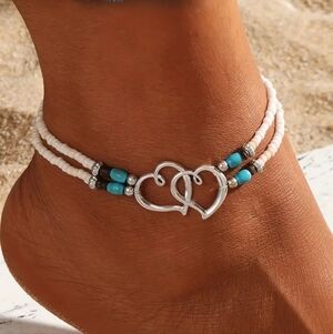 Silver Heart Ankle Bracelet Assort. Colors